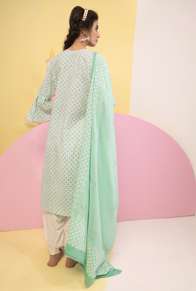 Aqua Cotton Candy Frill Sleeve Kurta Set
