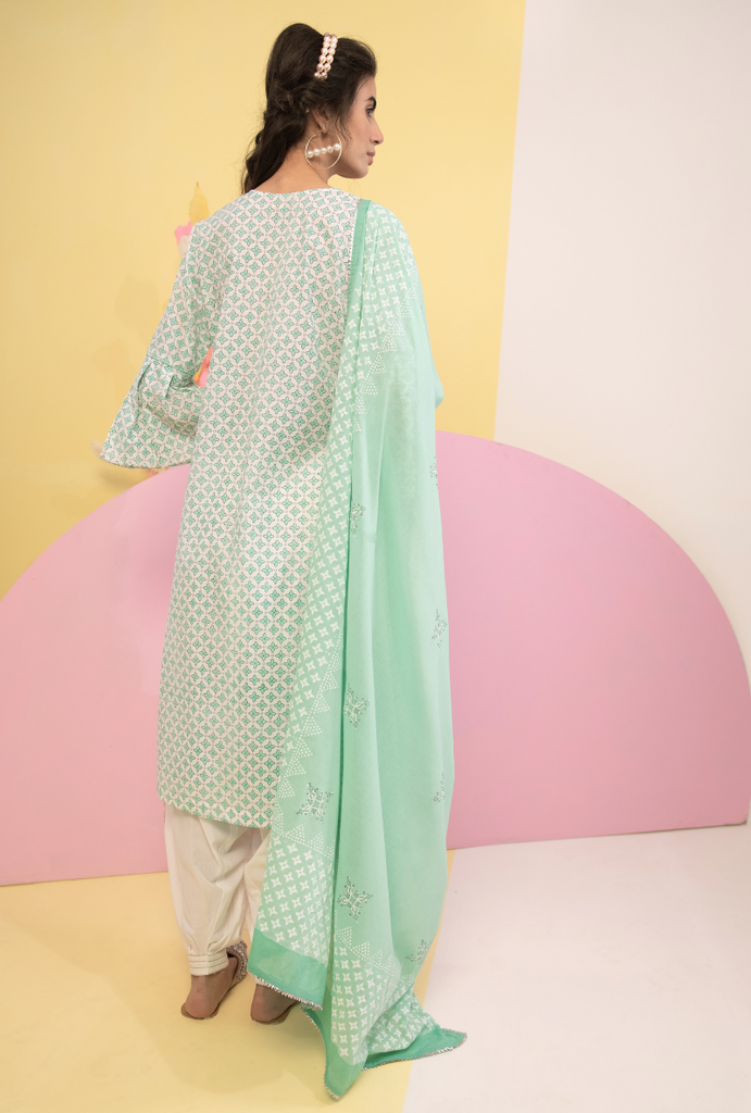 Aqua Cotton Candy Frill Sleeve Kurta Set