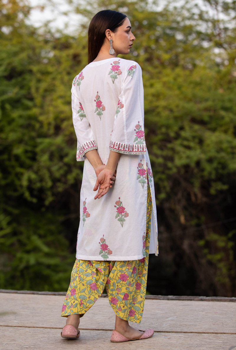 Ivory/Yellow Pankhuri Salwar Kurta Set