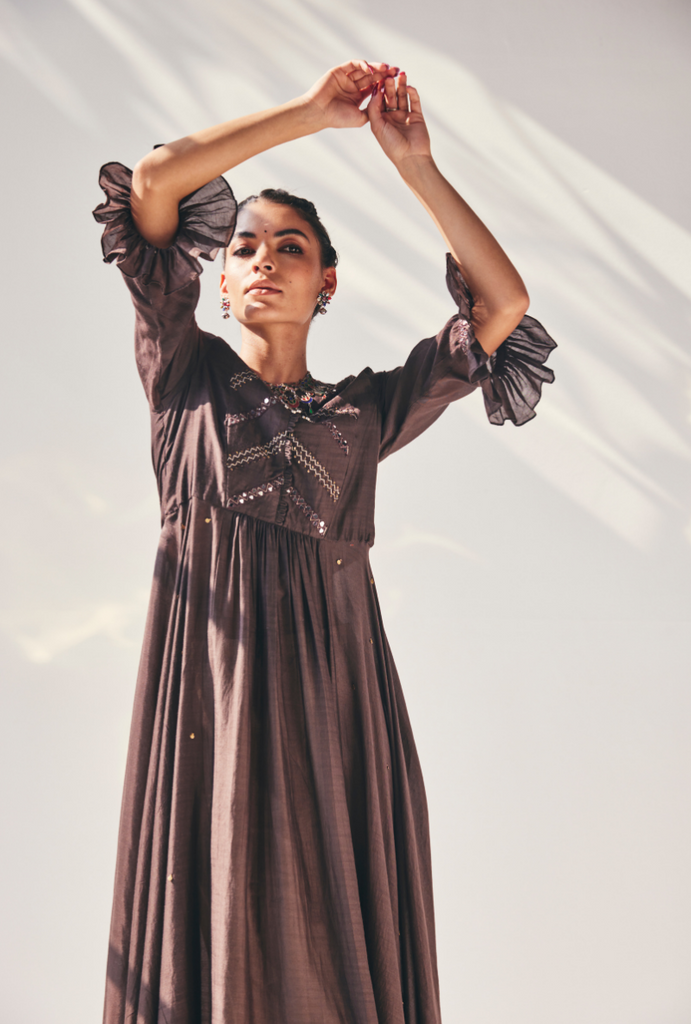 Brown Ajrakh Fiza Kurta Set