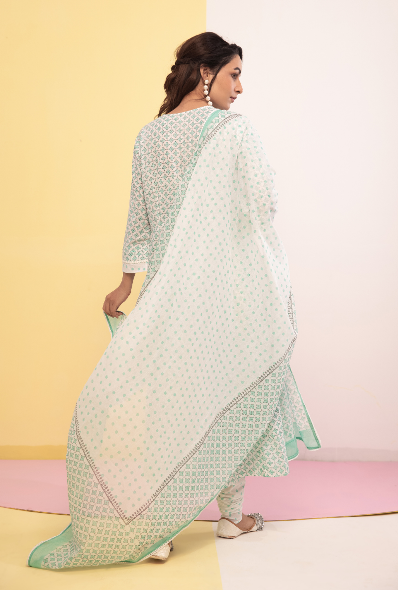 Aqua Cotton Candy Anarkali Kurta Set