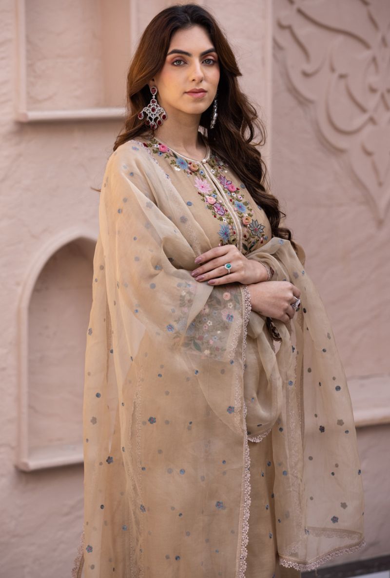 Beige Orchid Long Sahiba Kurta Set