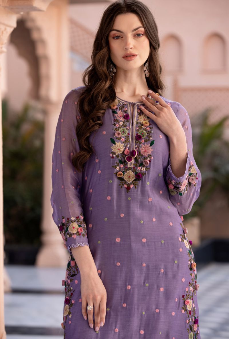 Lilac Orchid Heavy Long Sahiba Kurta Set