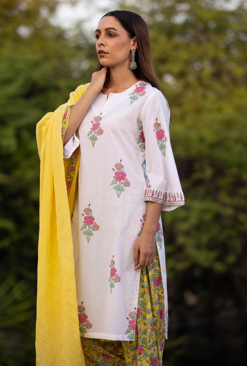 Ivory/Yellow Pankhuri Salwar Kurta Set