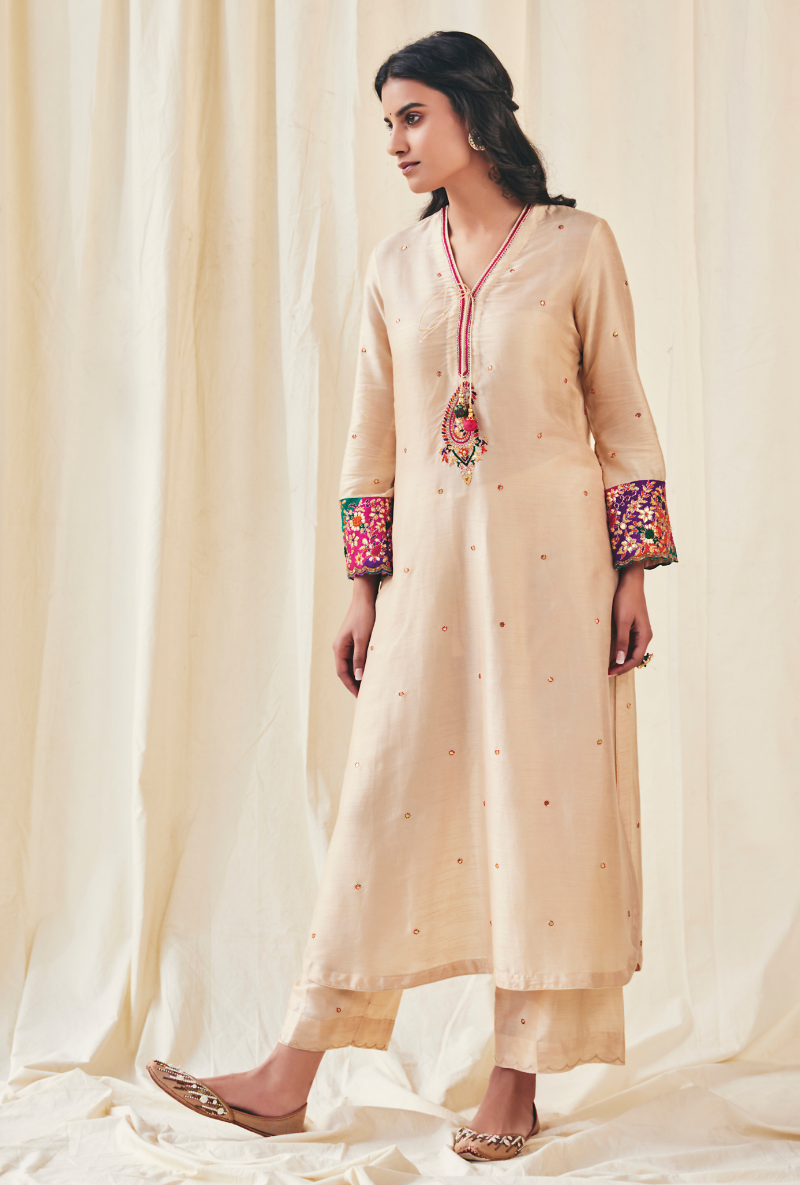 Beige Gota Paisley Meera Kurta Set