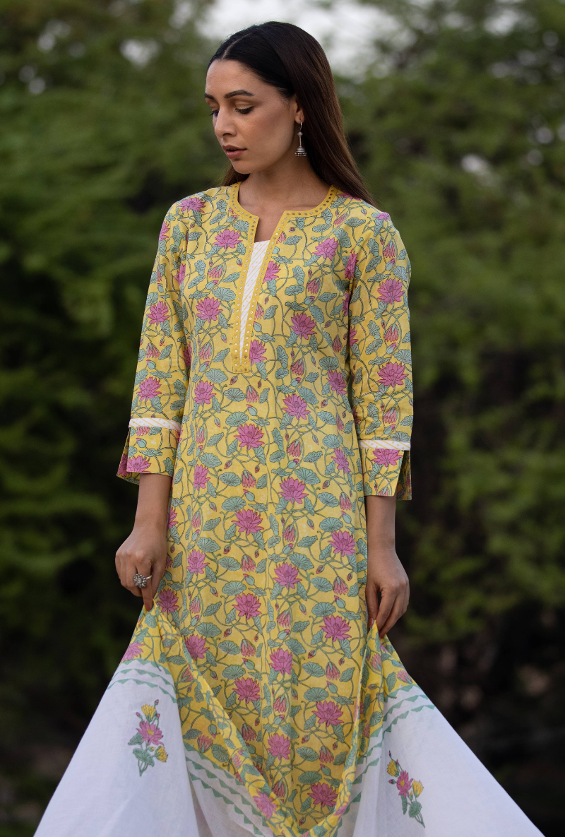 Yellow Sequin Pankhuri Kurta Set