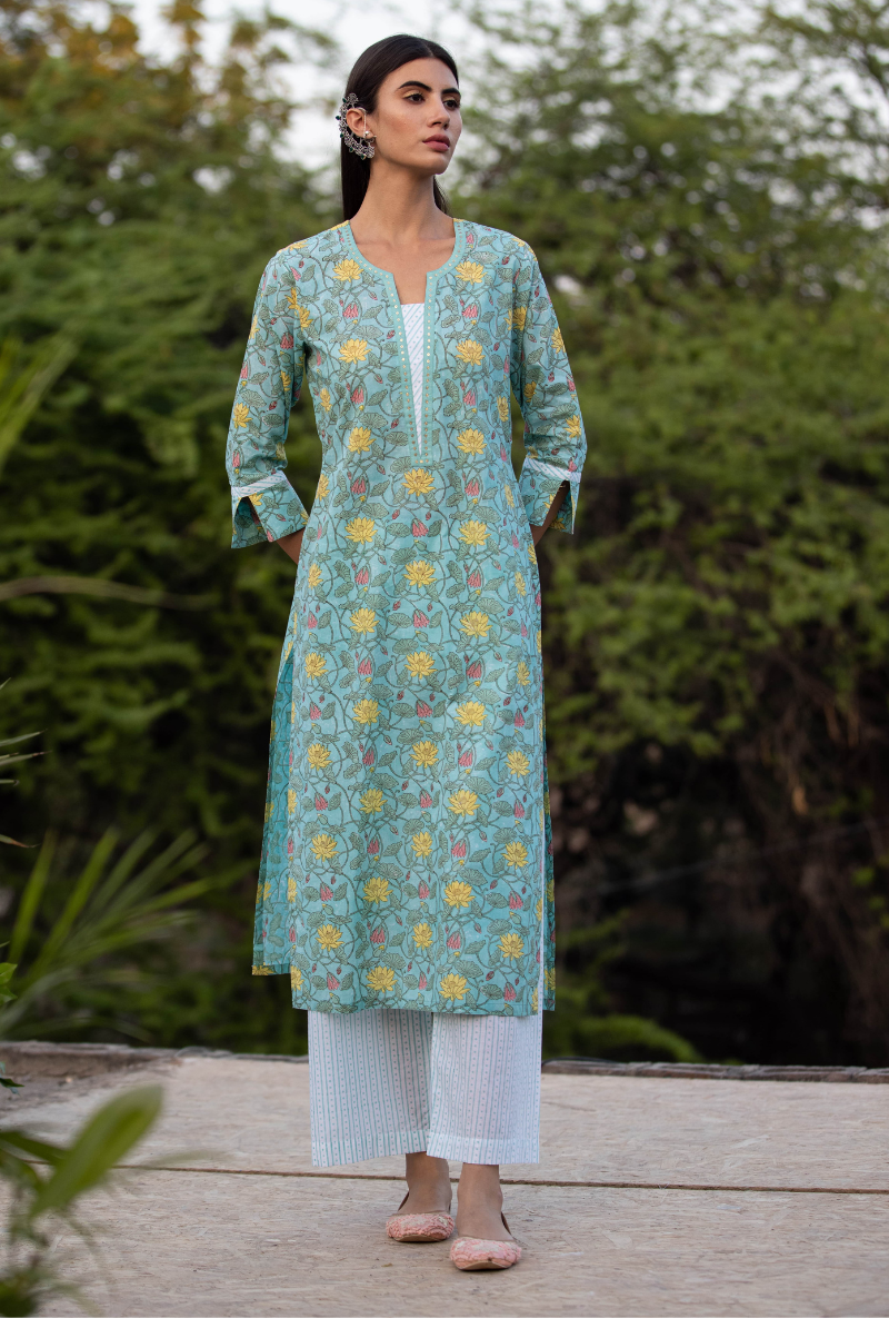 Aqua Sequin Pankhuri Kurta Set