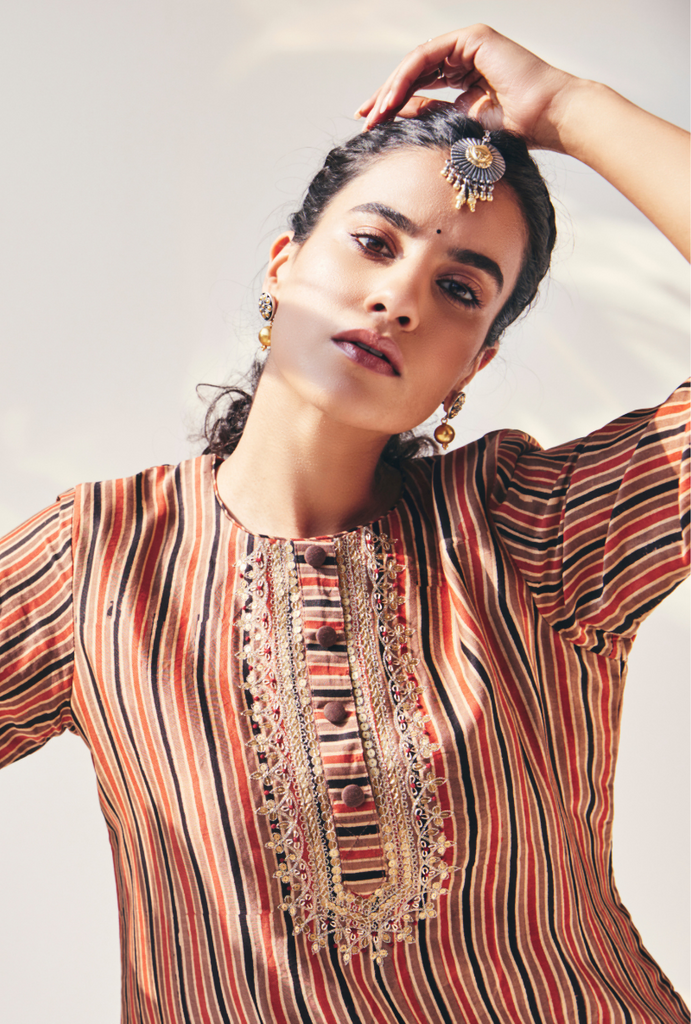 Brown Stripes Fiza Kurta Set