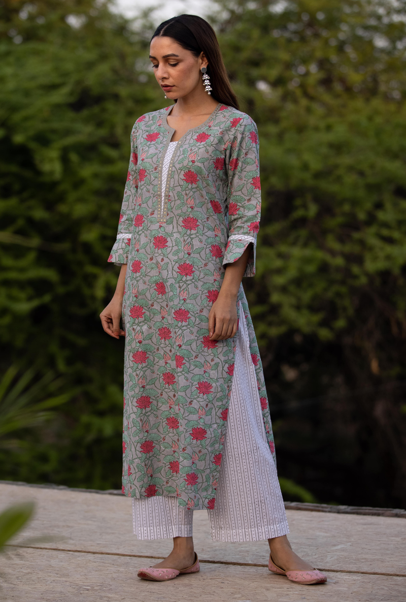 Grey Sequin Pankhuri Kurta Set