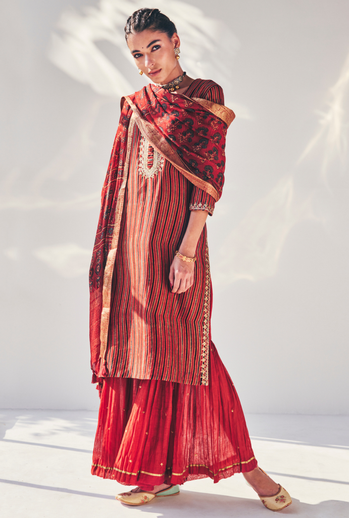 Red Stripes Fiza Kurta Set
