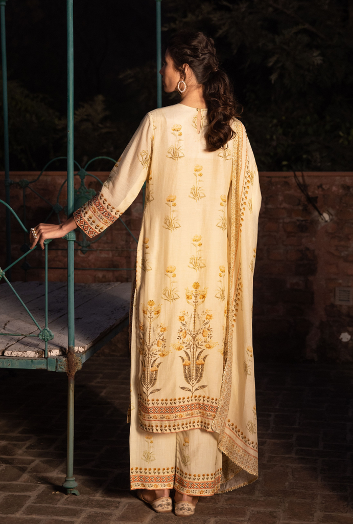 Cream Leaf Yoke Malang Kurta Set