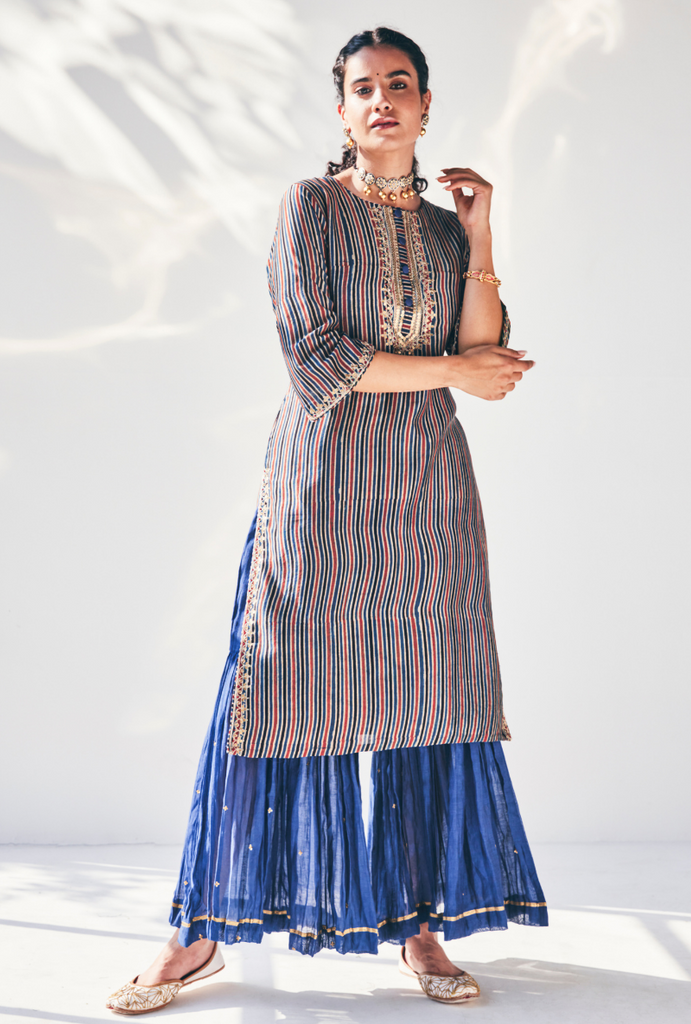 Blue Stripes Fiza Kurta Set