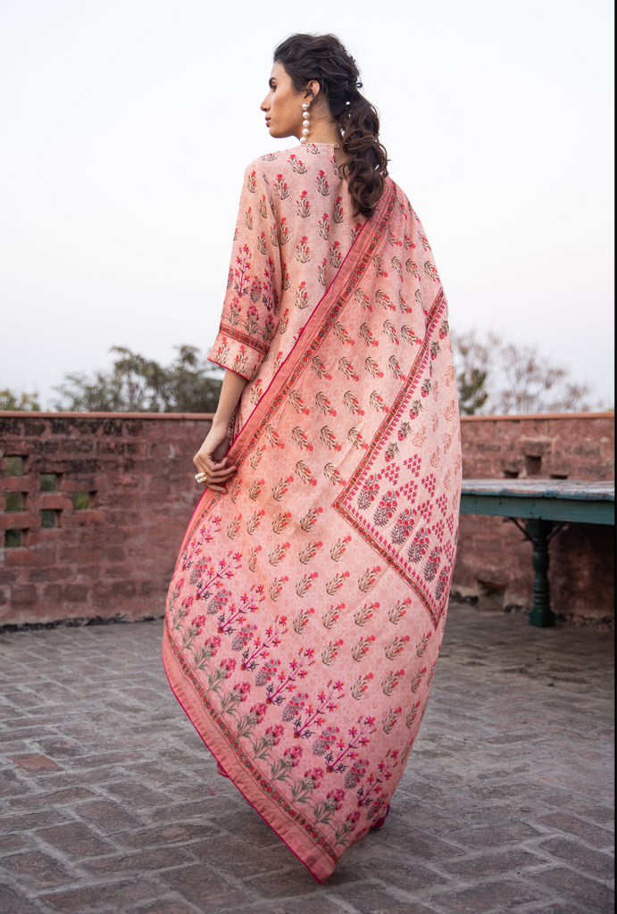 Peach Panel & Booti Malang Kurta Set