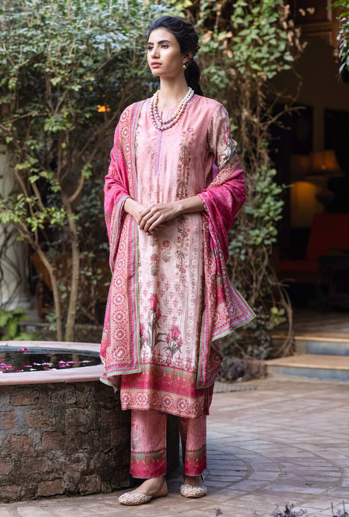 Pink Mirror Work Malang Kurta Set