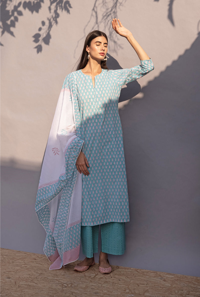 Aqua Leaf Maya Kurta Set