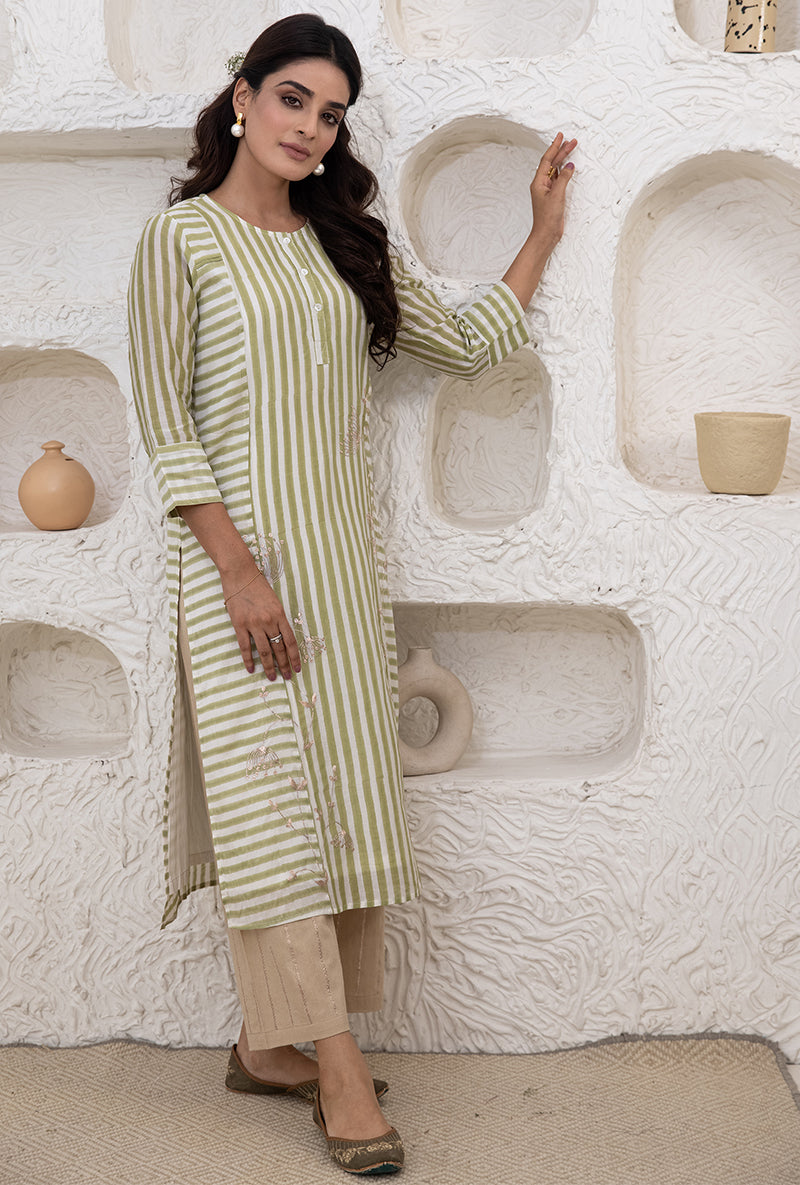 Green Button Stripe Tahira Tunic