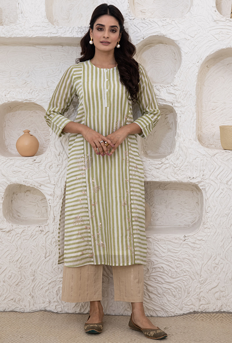 Green Button Stripe Tahira Tunic