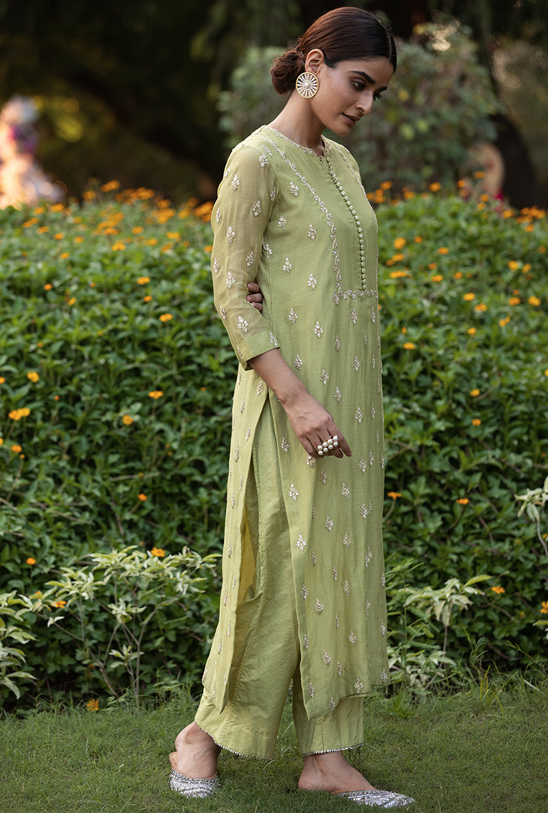 Green Pearl Multi Stripe Mastaani Kurta Set