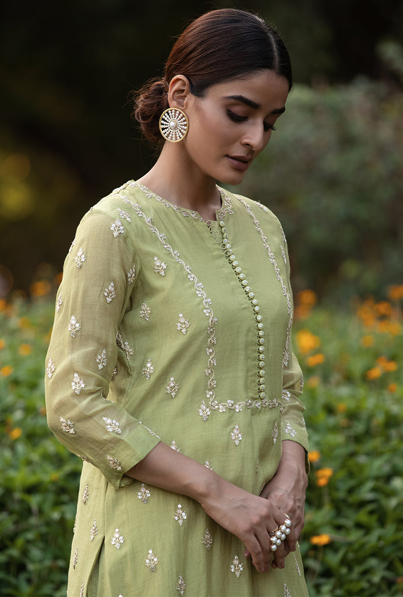 Green Pearl Multi Stripe Mastaani Kurta Set