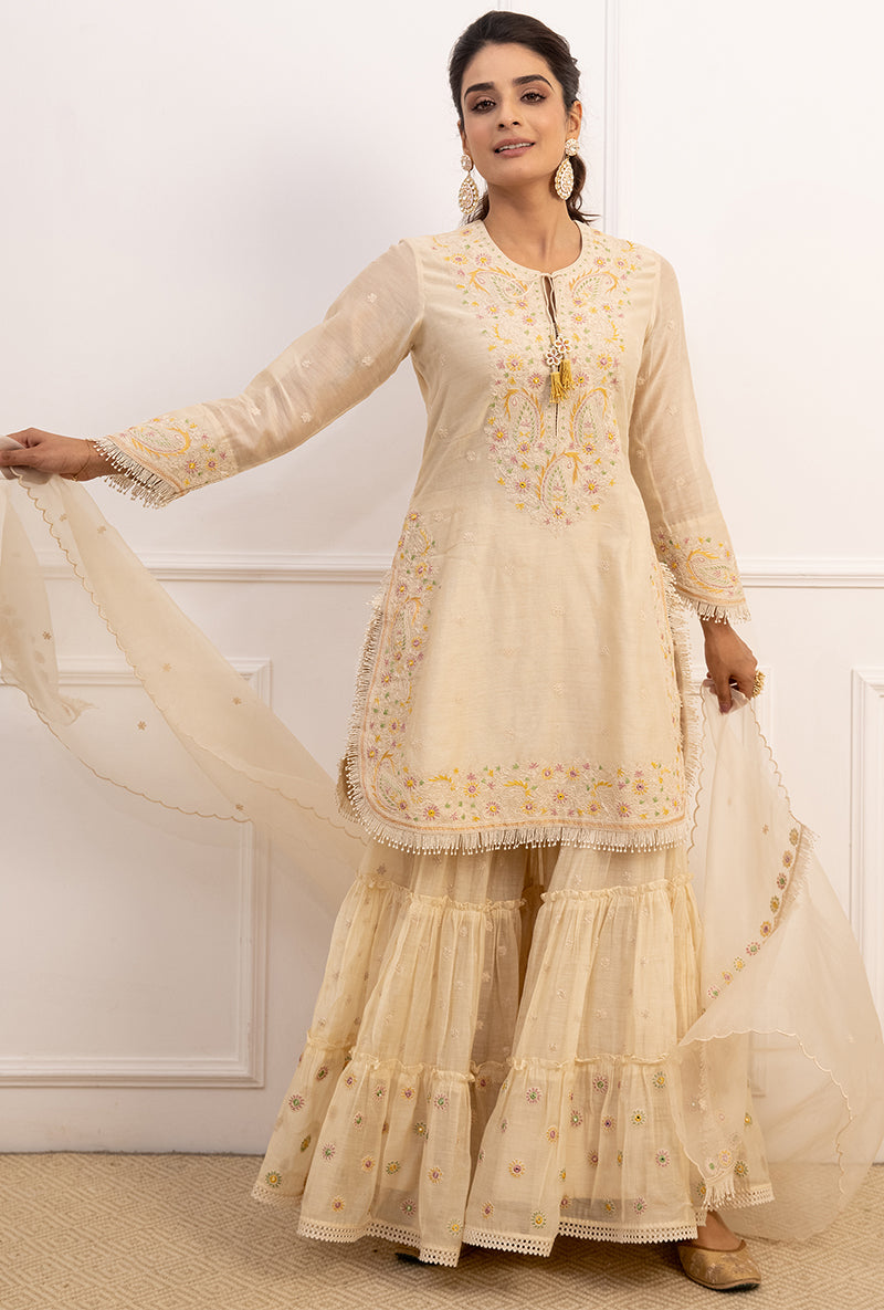 Ivory Dori Paisley Aafreen Gharara Set