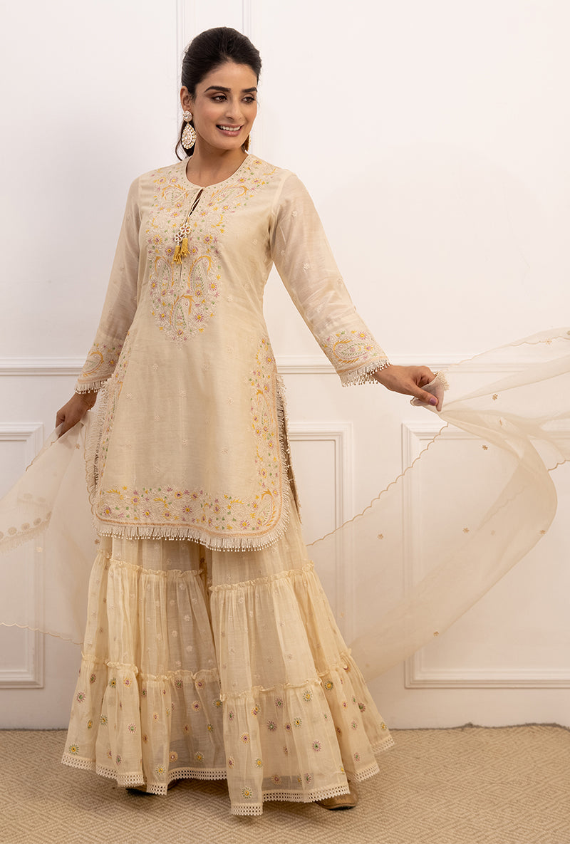 Ivory Dori Paisley Aafreen Gharara Set