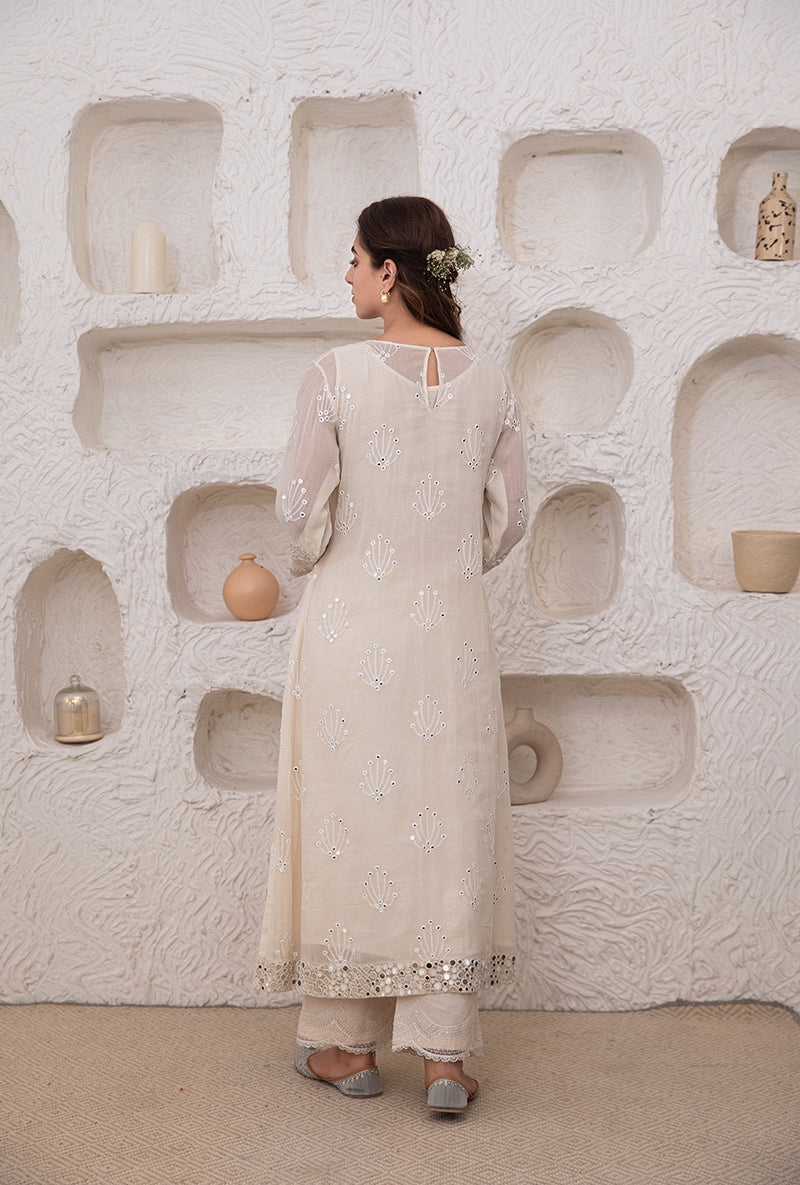 Ivory Mirror And Resham Work Kurta Set