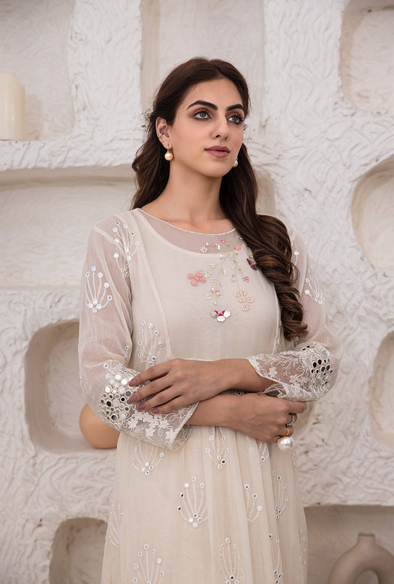 Ivory Mirror And Resham Work Kurta Set