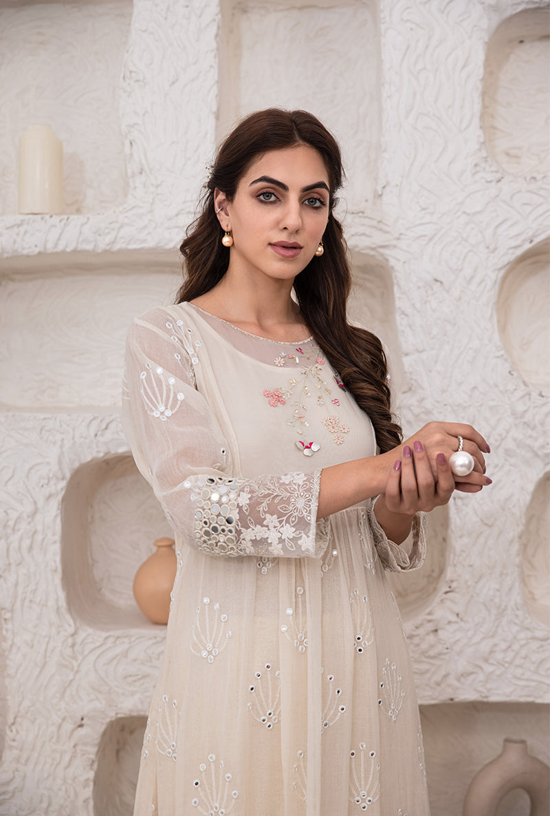 Ivory Mirror And Resham Work Kurta Set