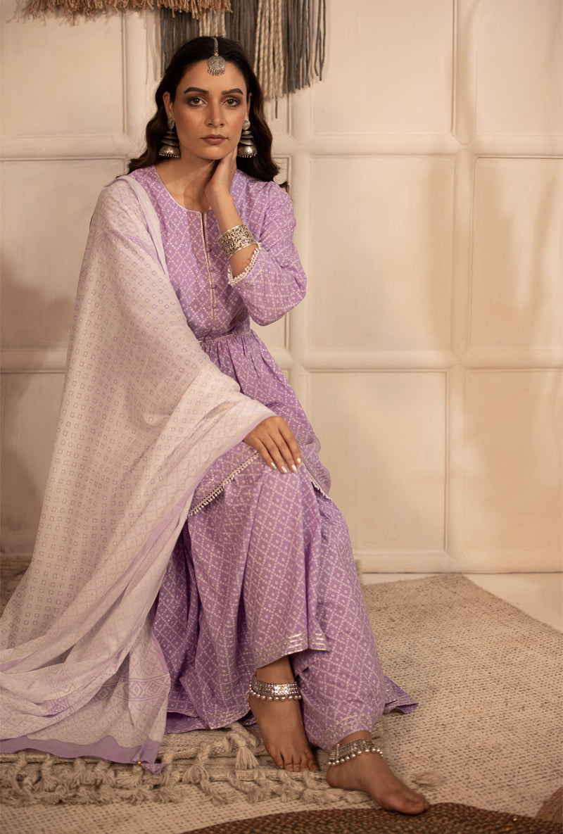 Lilac Bandhej Gharara Set