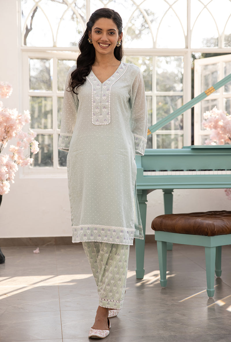 Mint Green Salwar Aisha Kurta Set