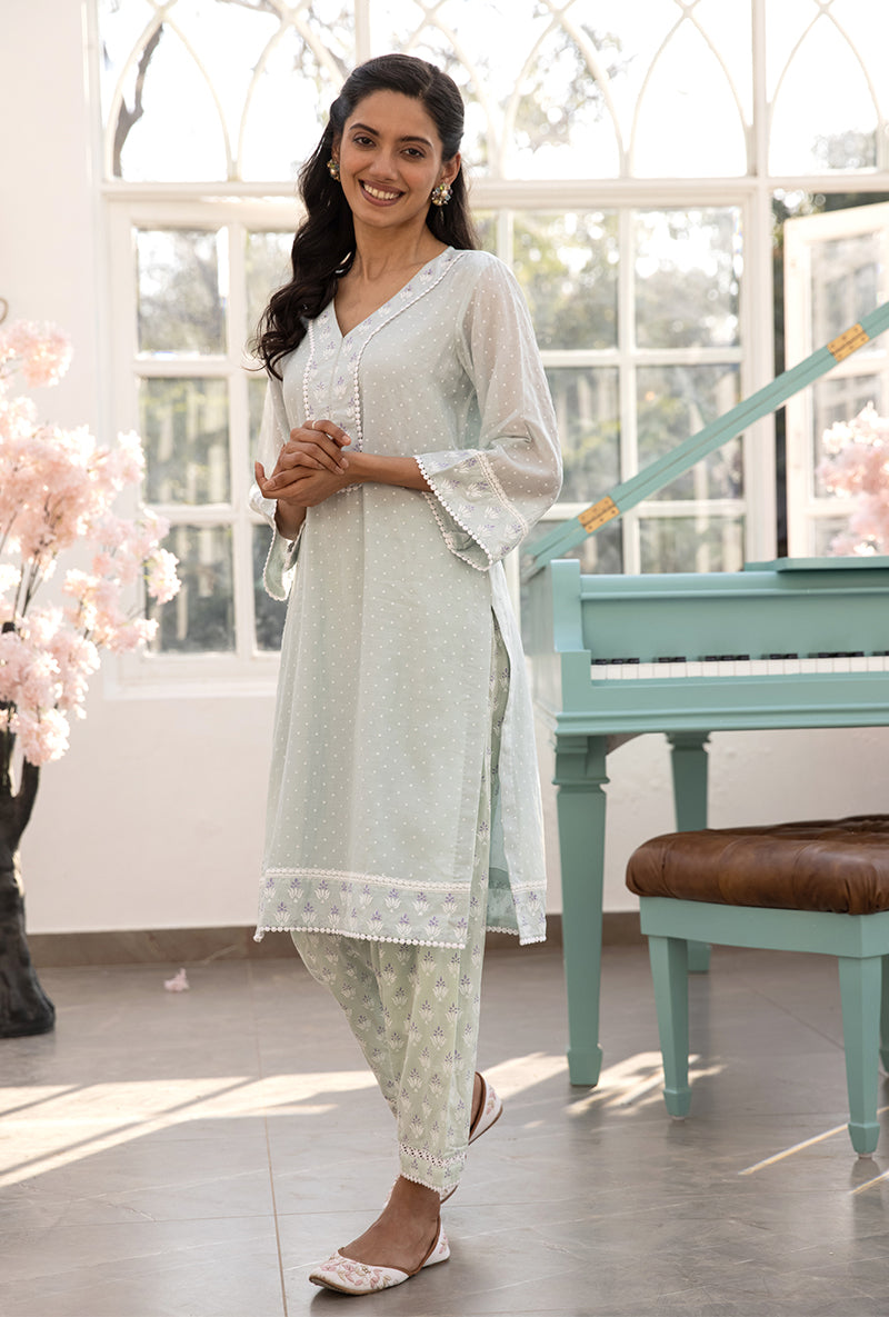 Mint Green Salwar Aisha Kurta Set