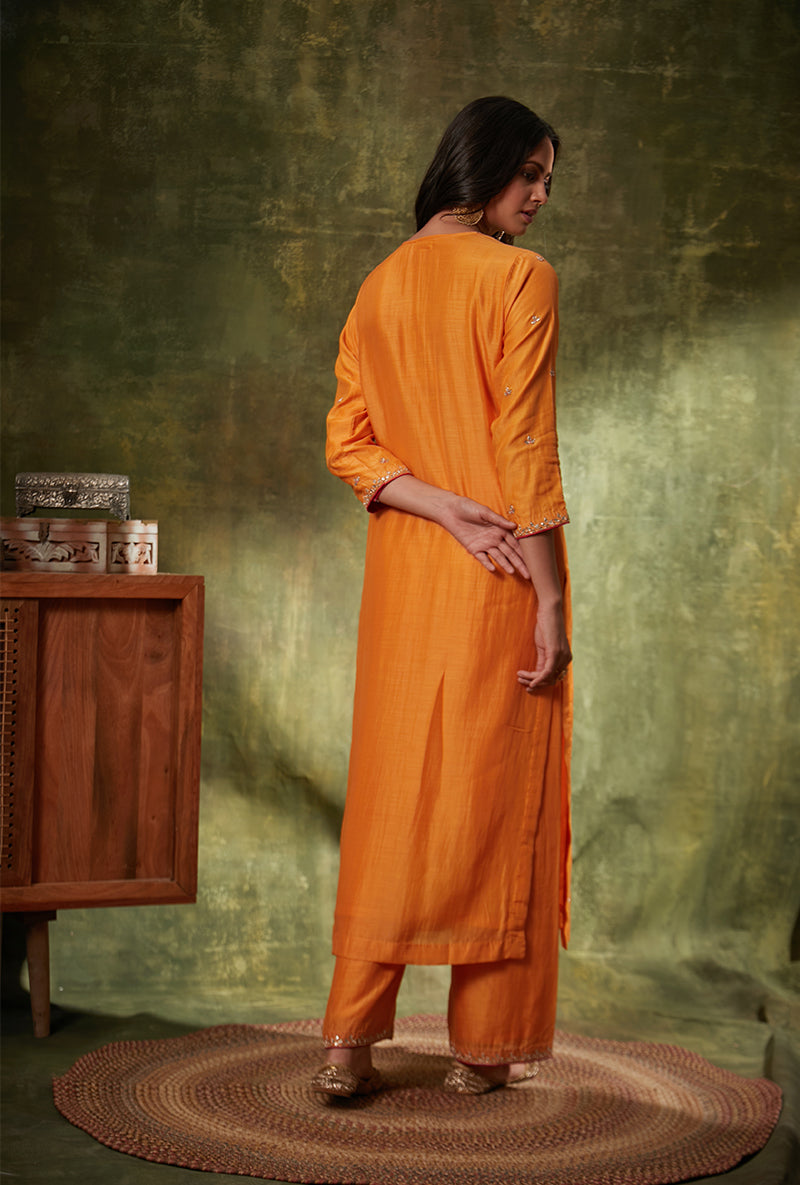 Orange Leaf Yoke Mahi Kurta Set