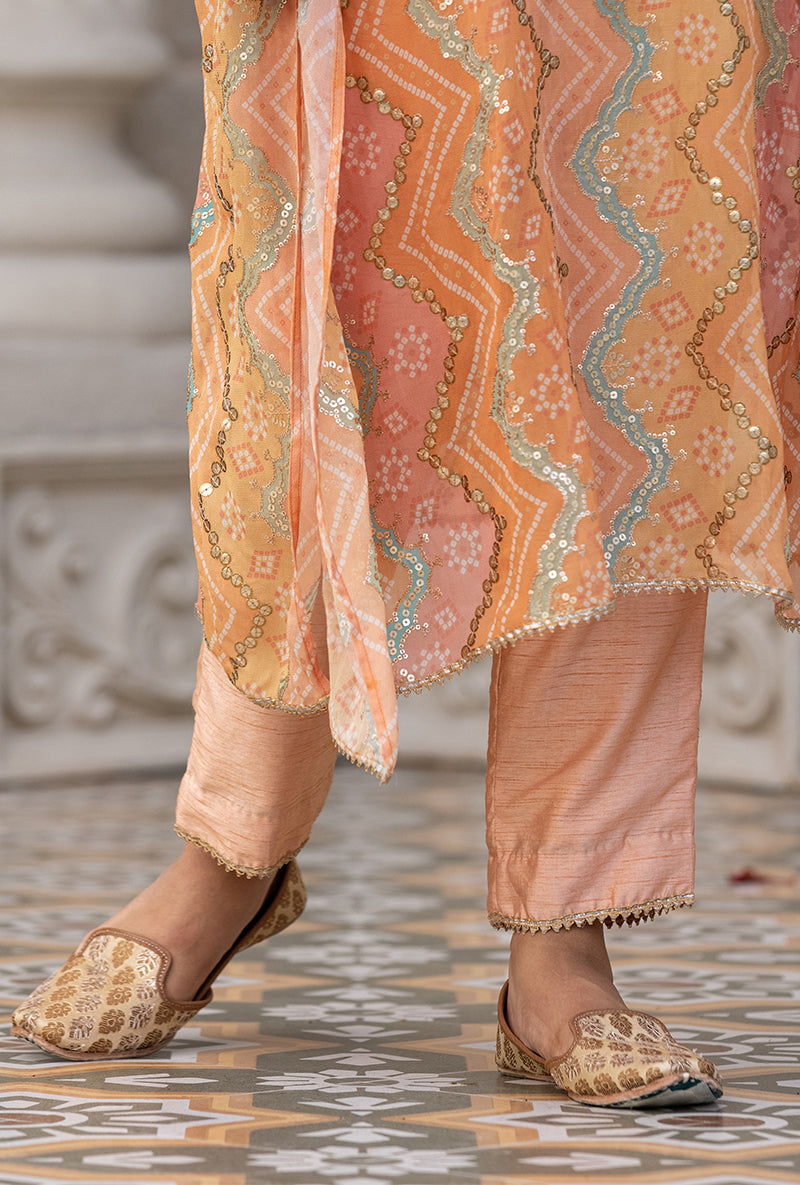 Peach Bandhani Print Sitara 2.0 Kaftan Set