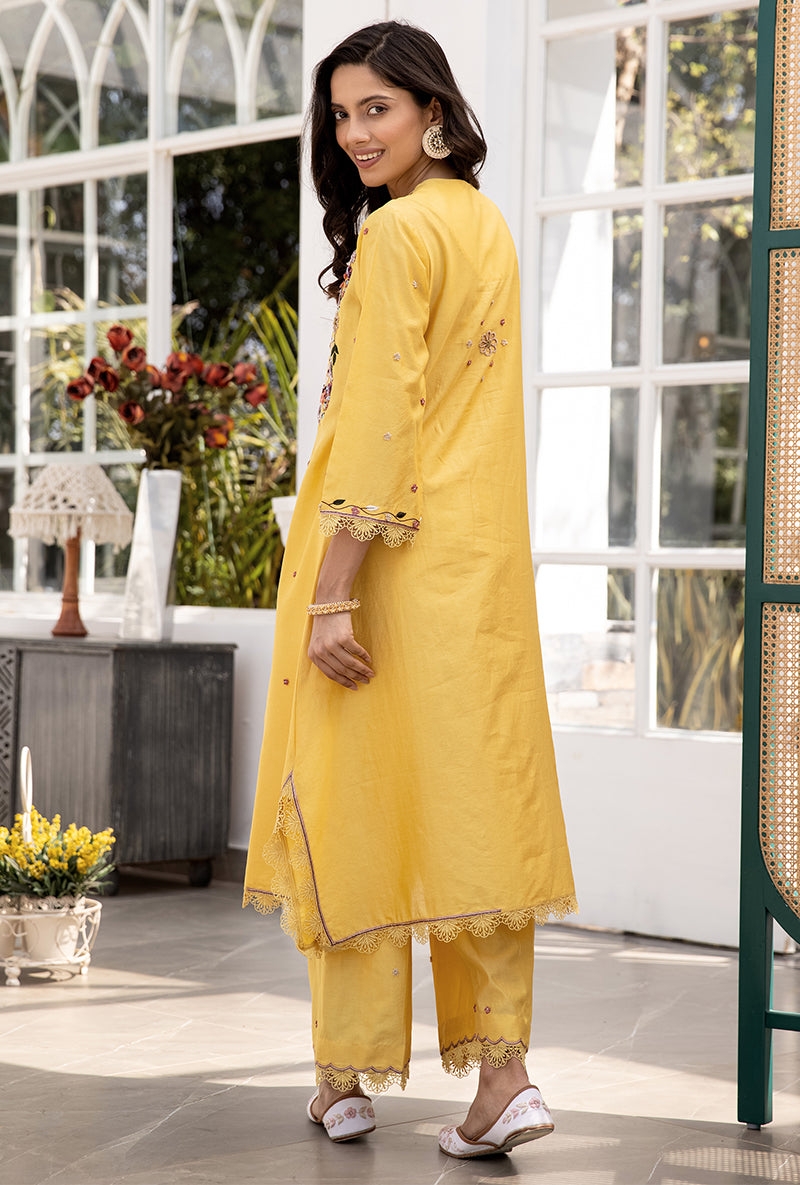 Yellow French Knot Handkerchief Suhaani Kurta Set