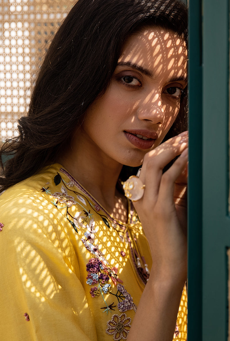 Yellow French Knot Handkerchief Suhaani Kurta Set