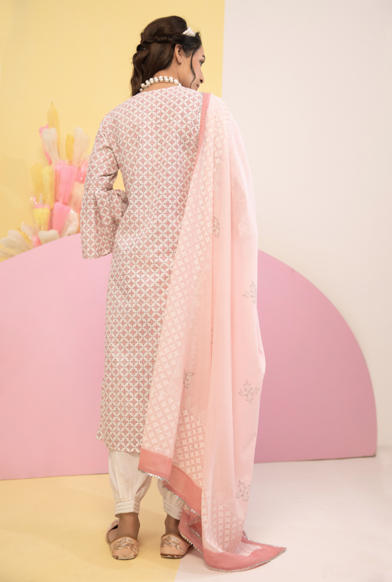 Pink Cotton Candy Frill Sleeve Kurta Set