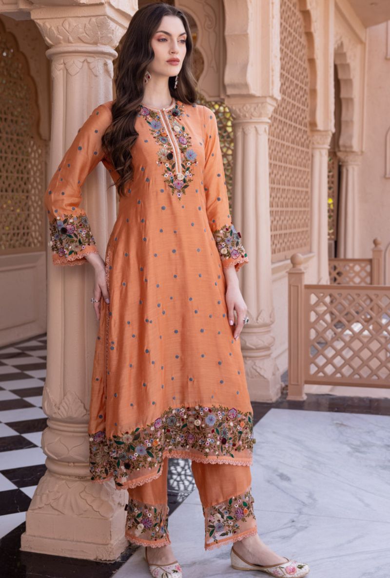 Peach Orchid Long Sahiba Kurta Set