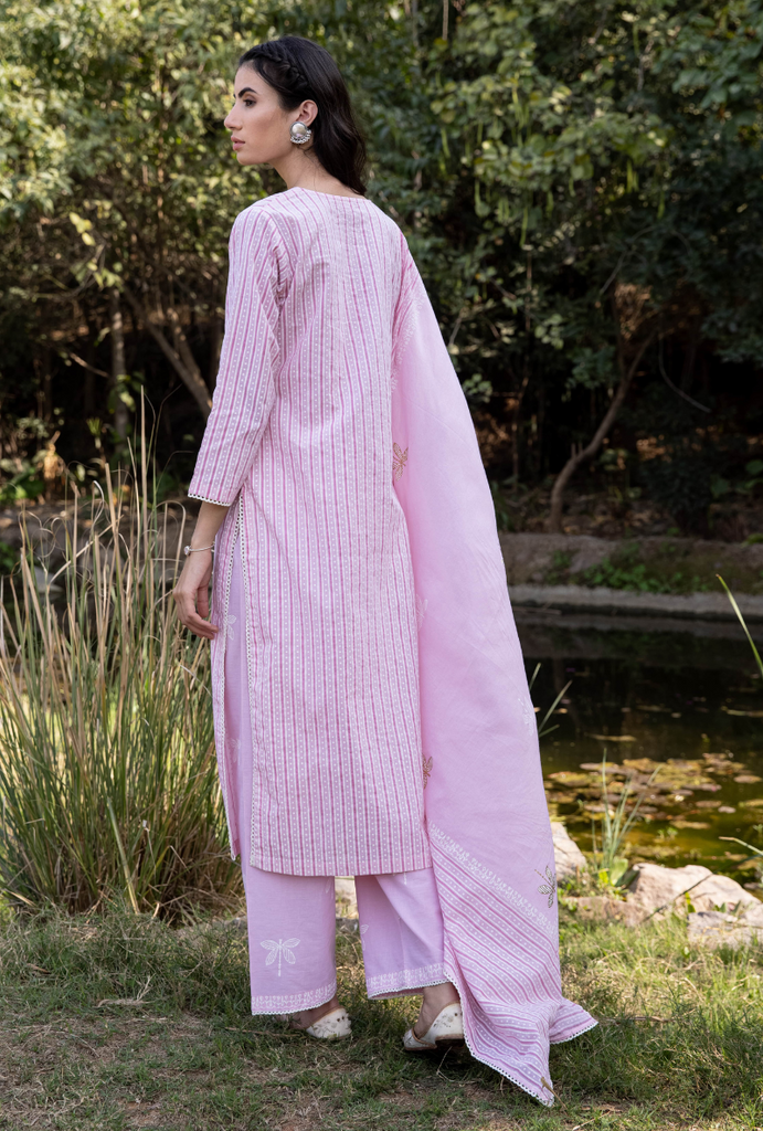 Pink/Ivory Titlie Straight Panel Kurta Set