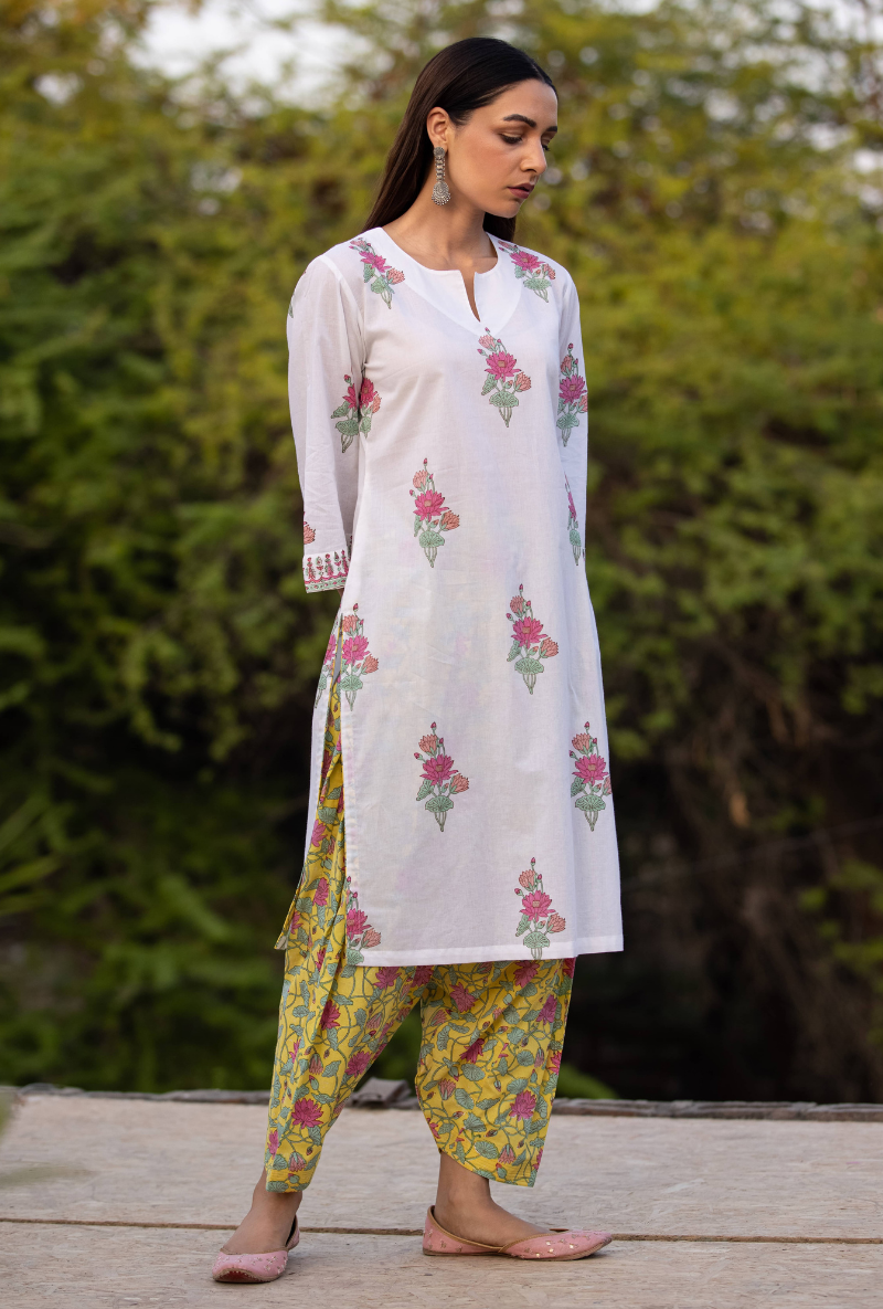 Ivory/Yellow Pankhuri Salwar Kurta Set