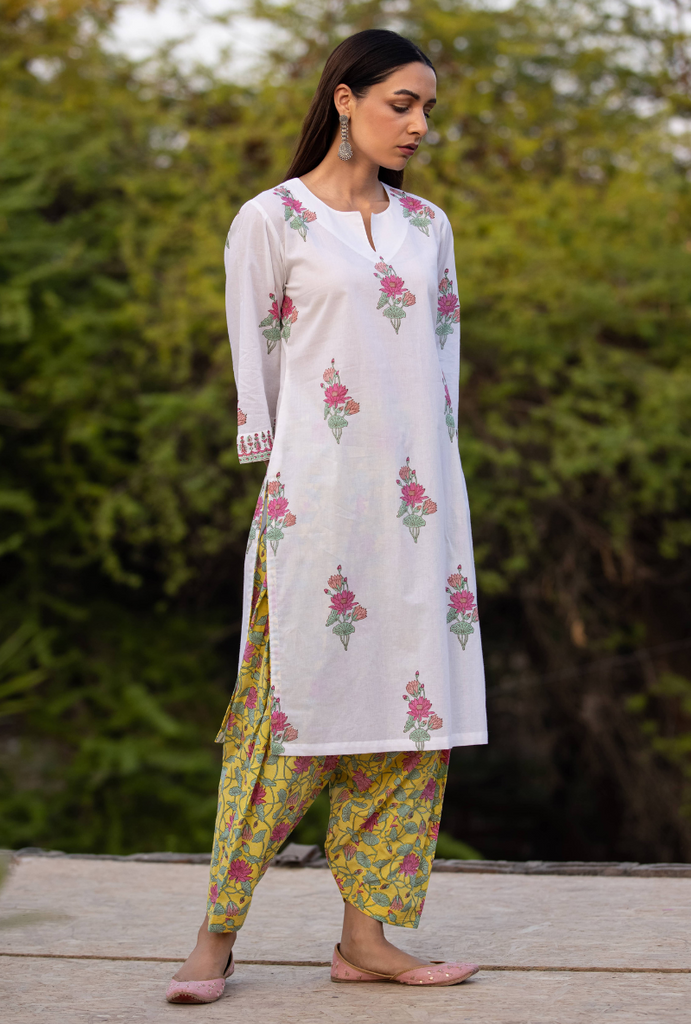 Ivory/Yellow Pankhuri Salwar Kurta Set