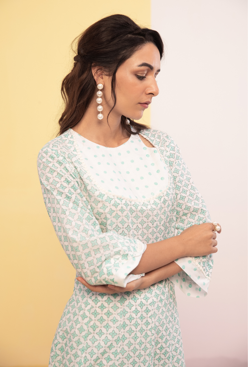 Aqua Cotton Candy Anarkali Kurta Set