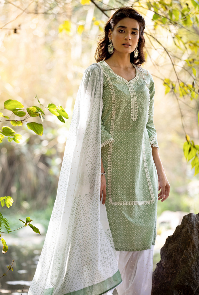 Green/Ivory Titlie Salwar Kurta Set