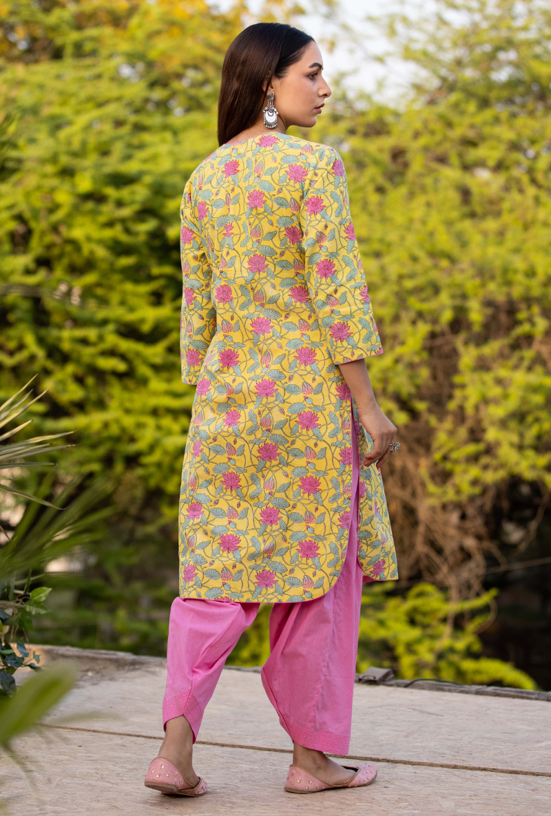 Pink/Yellow Pankhuri Salwar Kurta Set