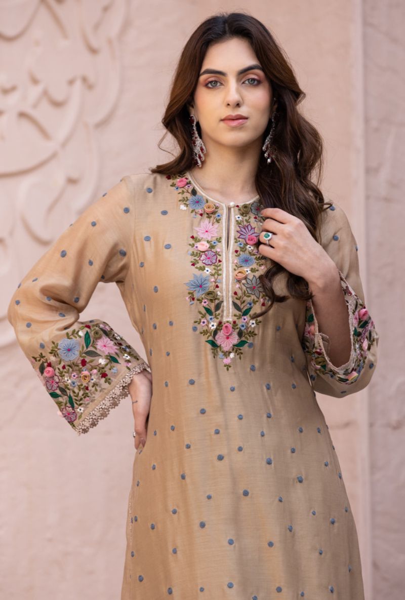 Beige Orchid Long Sahiba Kurta Set