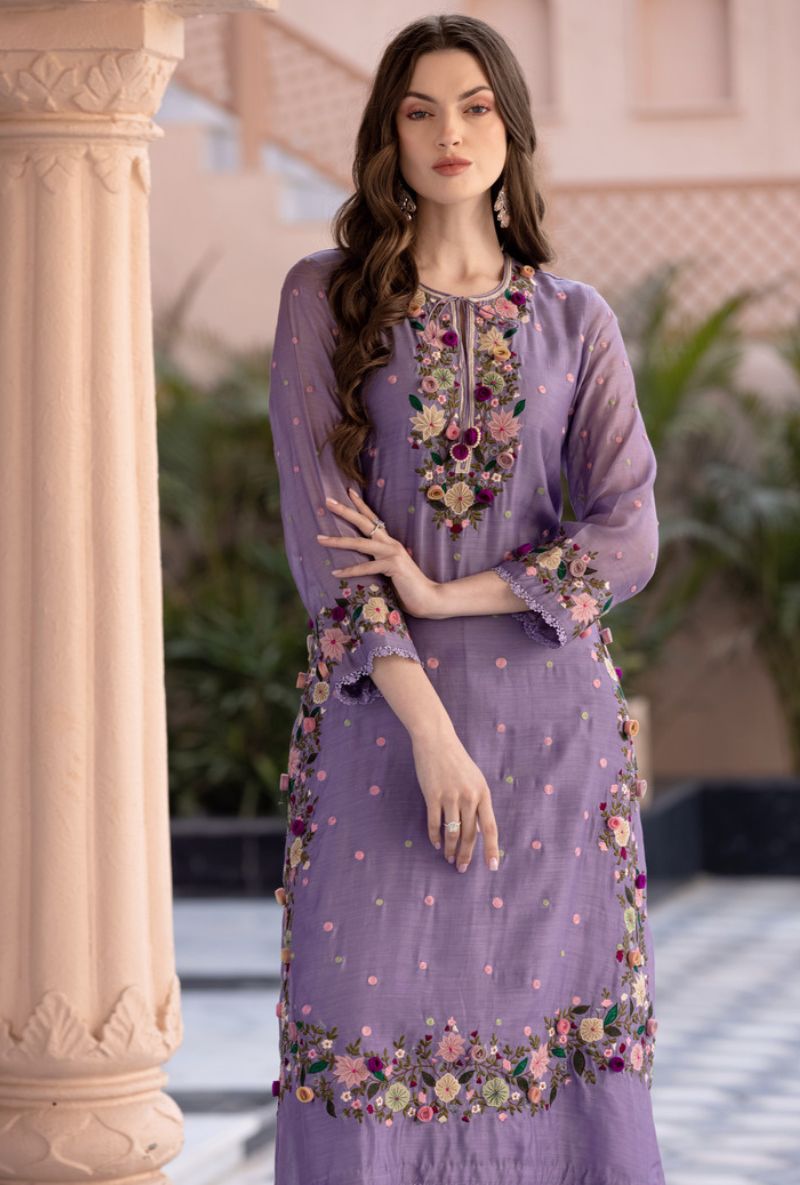Lilac Orchid Heavy Long Sahiba Kurta Set