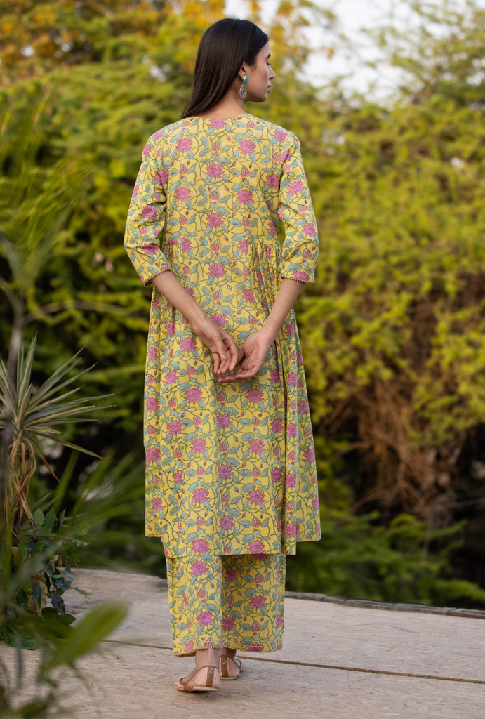 Yellow/Pink Pankhuri Anarkali Kurta Set
