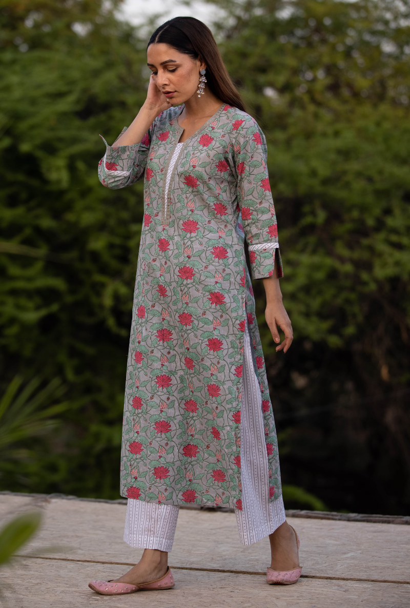 Grey Sequin Pankhuri Kurta Set