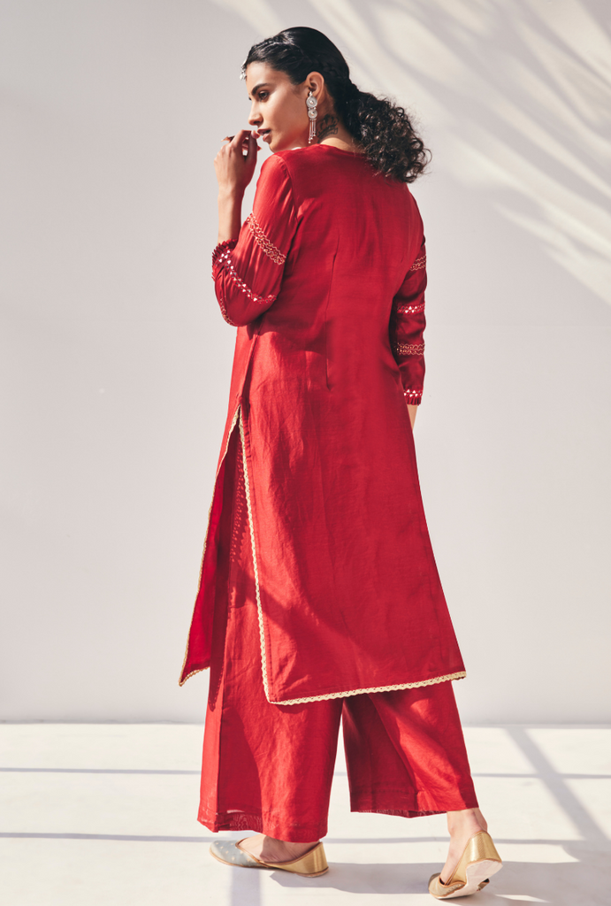 Red Mirror Work Fiza Kurta Set