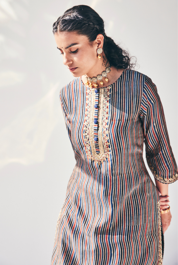 Blue Stripes Fiza Kurta Set