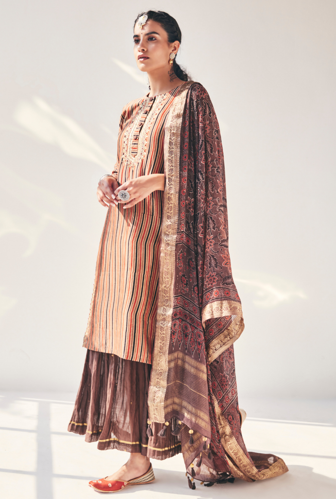 Brown Stripes Fiza Kurta Set